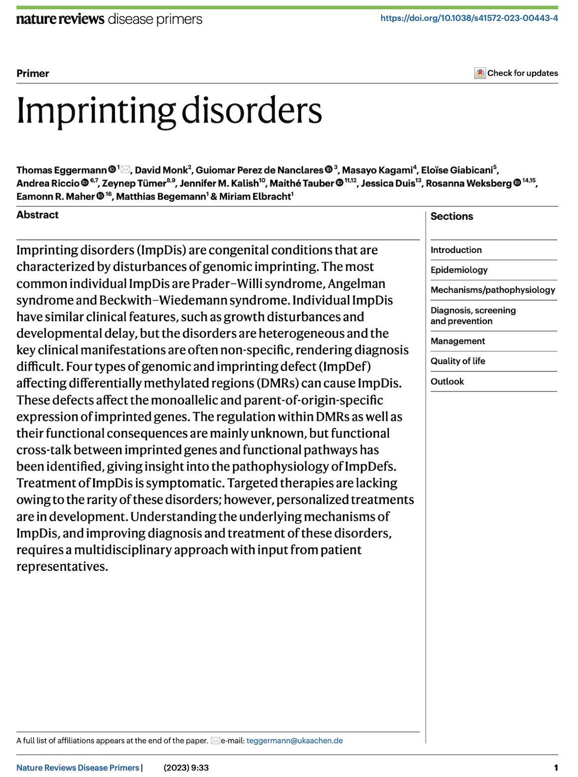 Eggerman, Thomas, et al. 'Imprinting disorders.' Nat Rev Dis Primers 9.33 (2023).